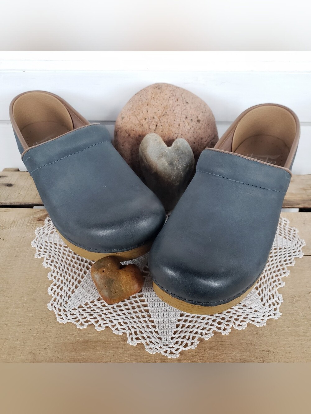 French Blue Dansko Pro Honey Clogs Denim Burnished Cottage Patriotic Prairie ♡ - Picture 4 of 16